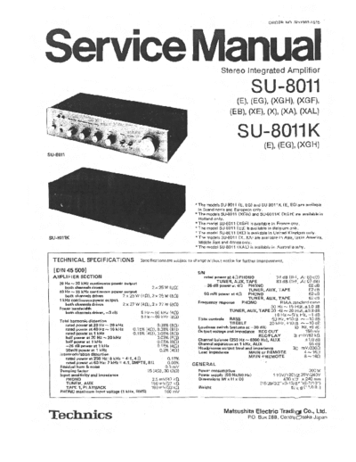 Technics SU 8011 Integrated Amplifier, service manual